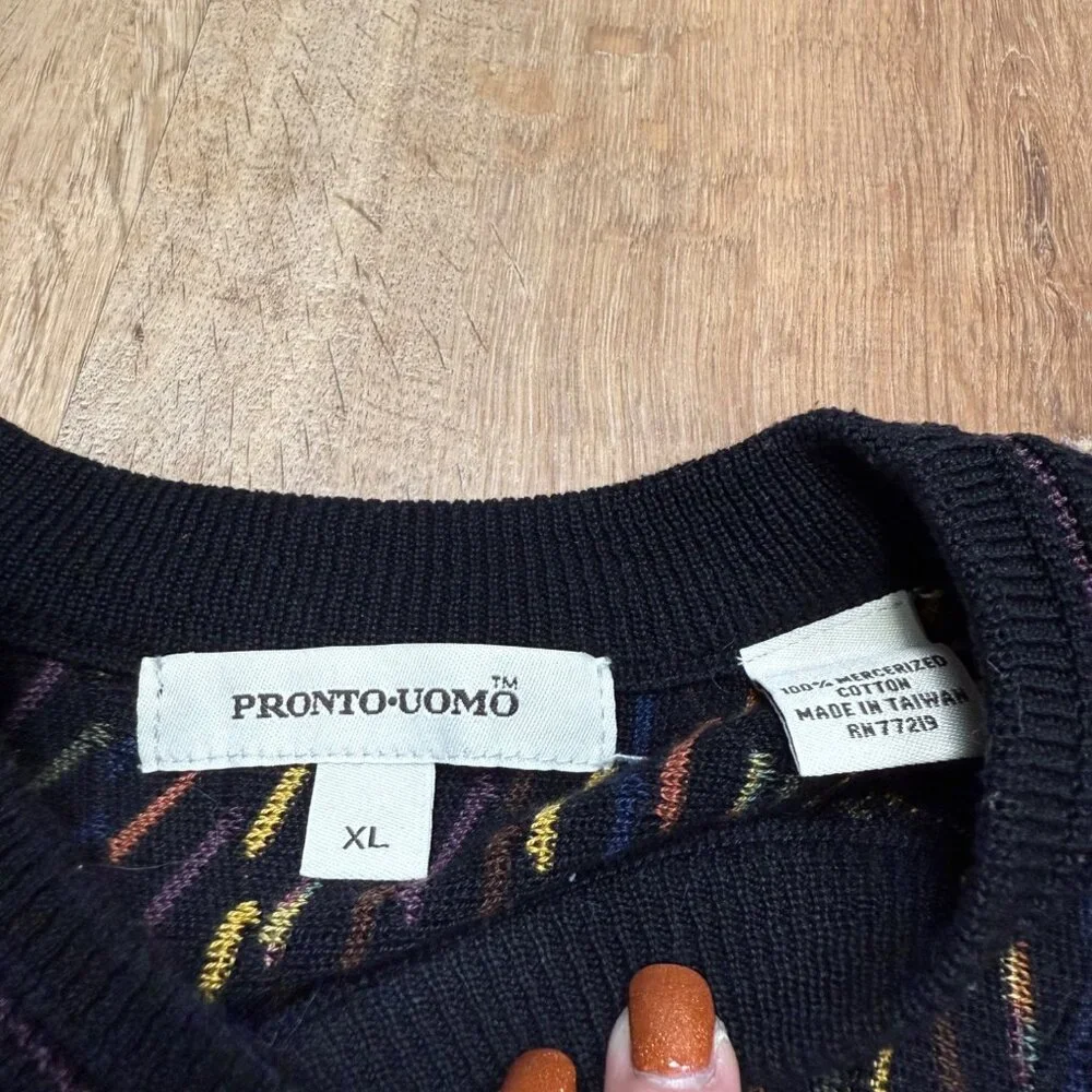 Y2K Pronto Uomo Multicolor Striped Knit Sweater Xl Mens Textured Cotton Pullover